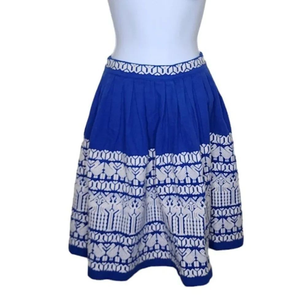 Vintage 50s Pelux Guatemala Folk Skirt Womens S BlueโWhite Handwoven Embroidery